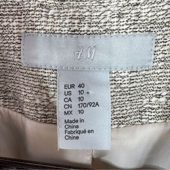 H&M Fringed Tweed Long Line Blazer Jacket Tan 10 - Picture 13 of 16